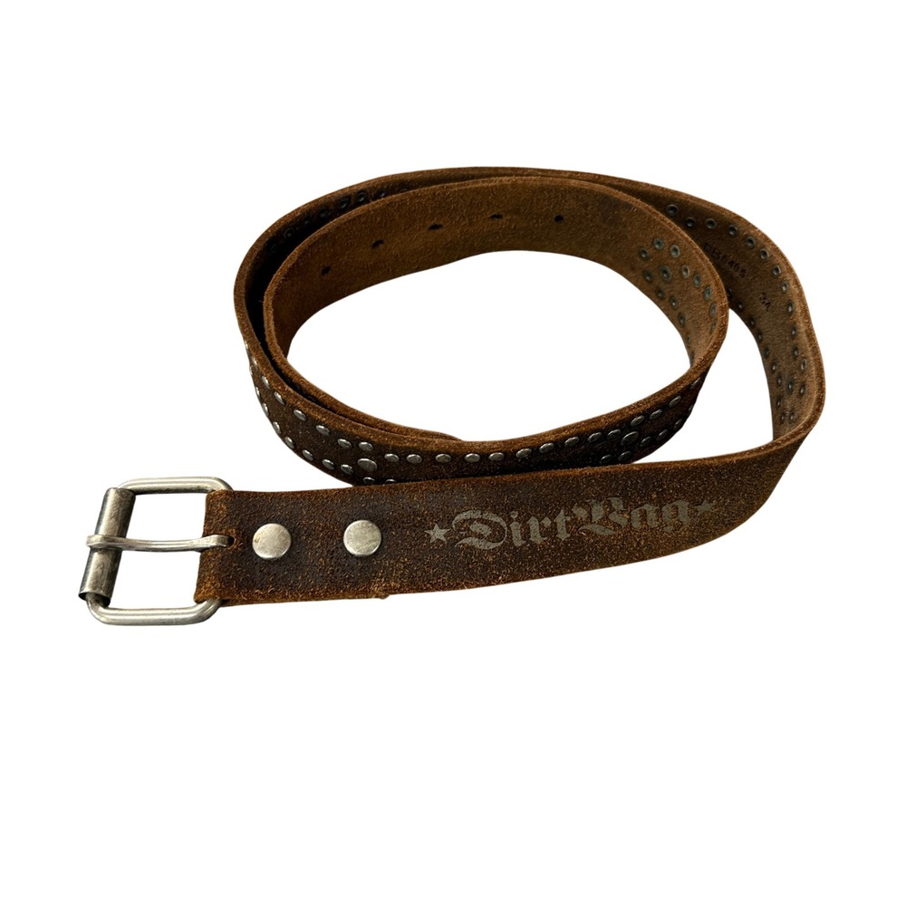 Dirtbag Belt Mens 34 Brown Excellent Studded Leather Y2K Eagle Logo Distressed